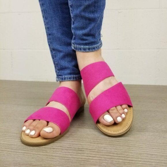 Hot Pink Vegan Suede Flat Comfort Sandals - Picture 4 of 8